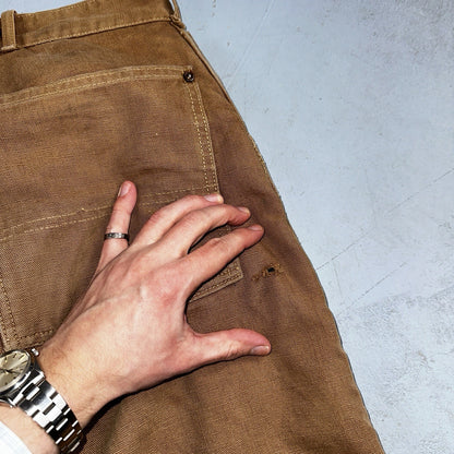 Carhartt VTG 50s 60s Double Knee Heart Logo Brown Canvas Pants 32x32 Wool Lined