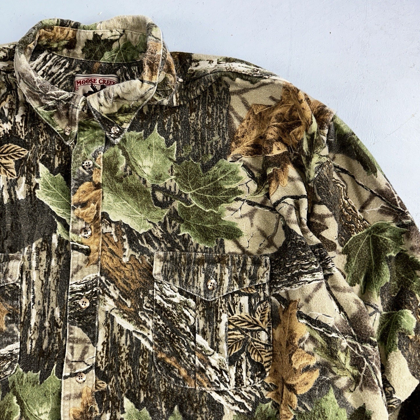 VTG Moose Creek Legendary Outdoor Clothing Heavy Flannel Shirt Realtree Camo USA