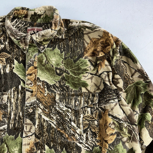 VTG Moose Creek Legendary Outdoor Clothing Heavy Flannel Shirt Realtree Camo USA