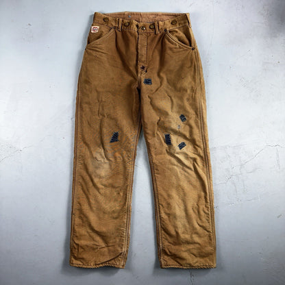 Carhartt VTG 50s 60s Double Knee Heart Logo Brown Canvas Pants 32x32 Wool Lined