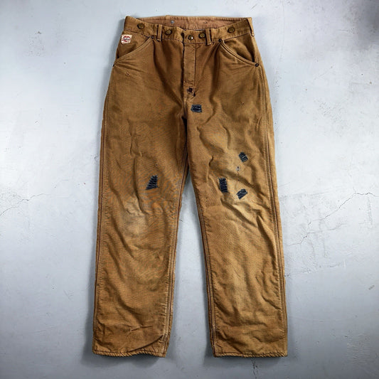 Carhartt VTG 50s 60s Double Knee Heart Logo Brown Canvas Pants 32x32 Wool Lined