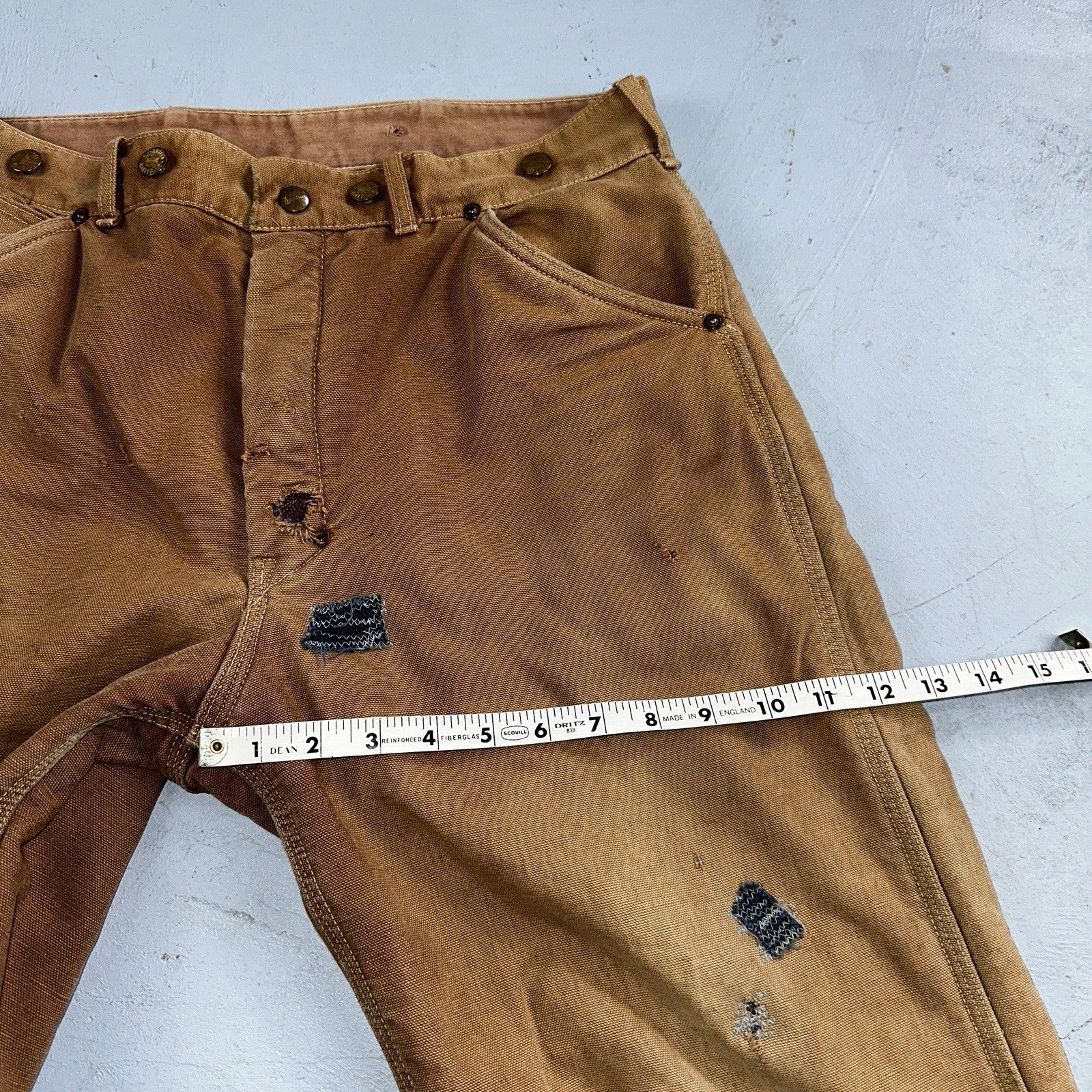 Carhartt VTG 50s 60s Double Knee Heart Logo Brown Canvas Pants 32x32 Wool Lined