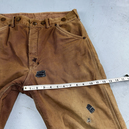 Carhartt VTG 50s 60s Double Knee Heart Logo Brown Canvas Pants 32x32 Wool Lined