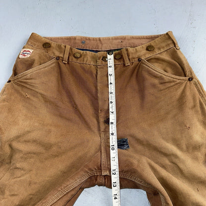 Carhartt VTG 50s 60s Double Knee Heart Logo Brown Canvas Pants 32x32 Wool Lined