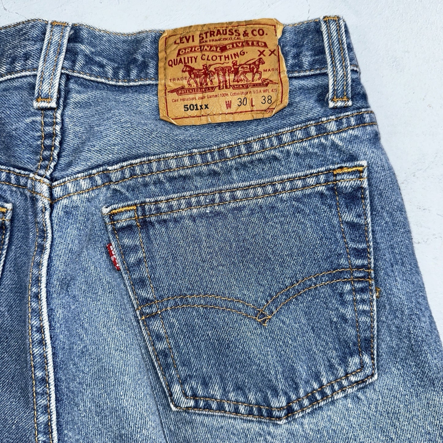 Levis 501 Vintage 90s USA XX Straight Leg Jeans Blue Med Wash 30x38 Act 27x33