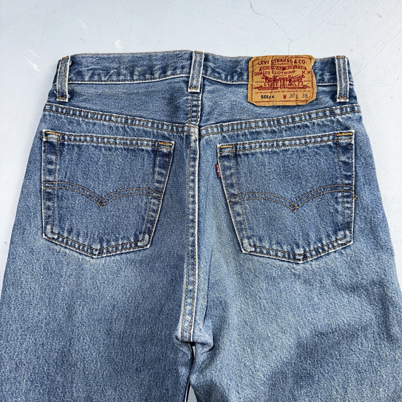 Levis 501 Vintage 90s USA XX Straight Leg Jeans Blue Med Wash 30x38 Act 27x33