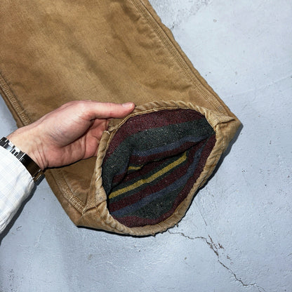 Carhartt VTG 50s 60s Double Knee Heart Logo Brown Canvas Pants 32x32 Wool Lined