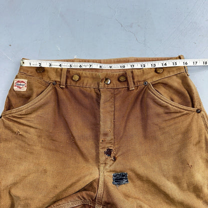 Carhartt VTG 50s 60s Double Knee Heart Logo Brown Canvas Pants 32x32 Wool Lined